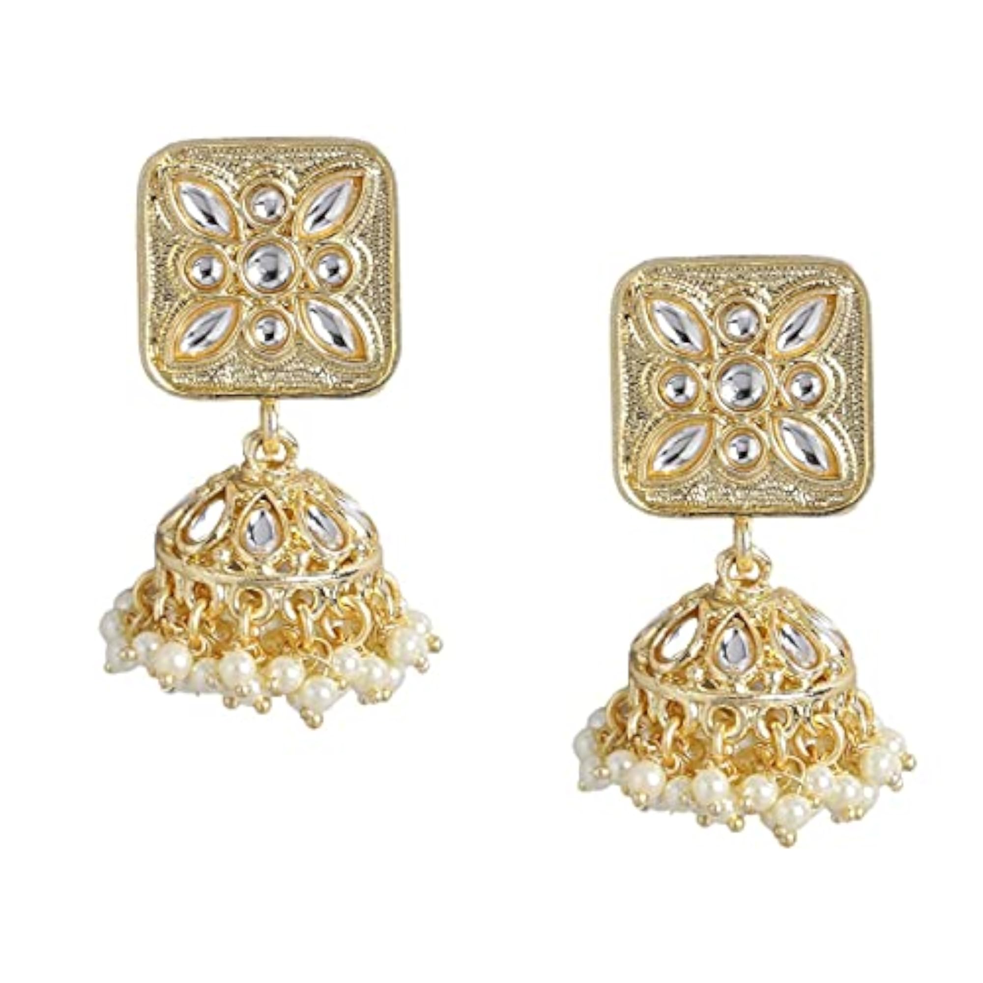 Kundan & Pearls Necklace Set, Wedding Collection, Plated Necklace with Earrings